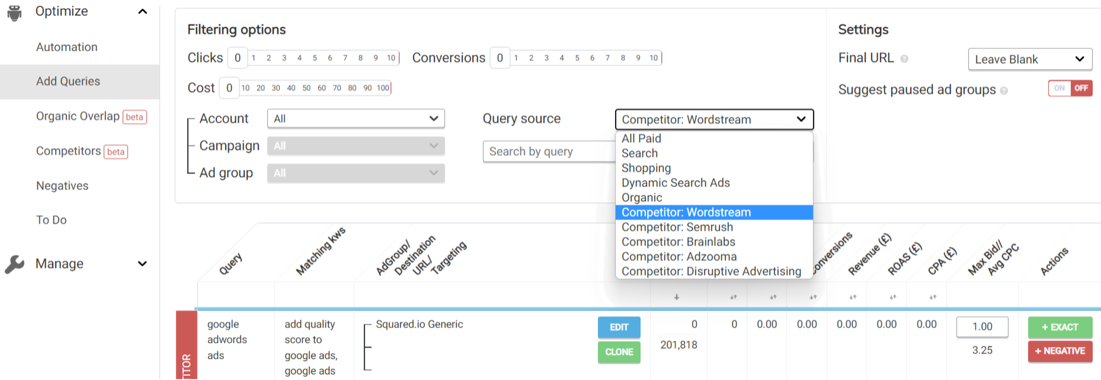 squared competitor aqt screenshot